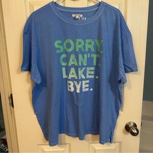NWT Maurices Light Blue Casual Top ‘Sorry. Can’t. Lake. Bye.’ Size 2X
